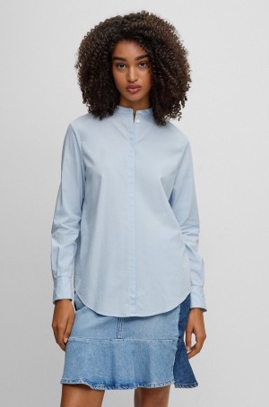 Blusa Hugo Boss Relaxed-fit In An Organic-cotton Blend Mujer Azules Claro | 81456-AKLH