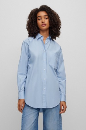 Blusa Hugo Boss Relaxed-fit In Organic Algodon With Embroidered Logo Mujer Azules Claro | 50892-CGLO
