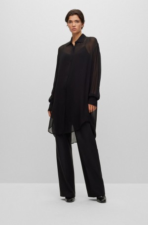 Blusa Hugo Boss Sheer Long-length With Inner Slip Mujer Negros | 89104-QABW