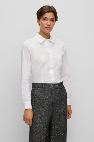 Blusa Hugo Boss Slim-fit In A Algodon Blend Mujer Blancos | 47563-ERMY