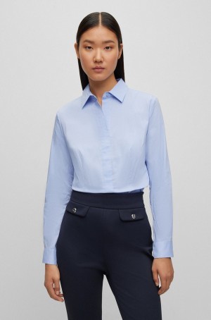 Blusa Hugo Boss Slim-fit In A Algodon Blend Mujer Azules Claro | 08749-PTYX