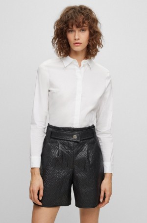 Blusa Hugo Boss Slim-fit In Algodon-blend Poplin Mujer Blancos | 57248-VMDZ