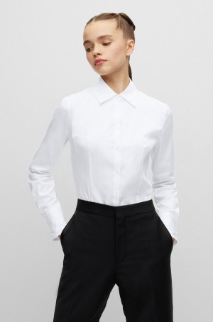 Blusa Hugo Boss Slim-fit In Easy-iron Poplin Mujer Blancos | 69245-LQPG
