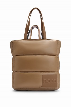 Bolsas Hugo Boss Acolchado With Embossed-logo Patch Mujer Beige | 90817-PFSD