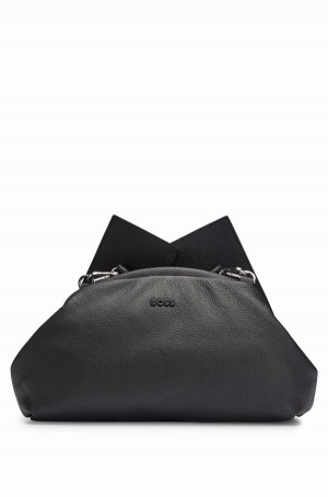 Bolsas Hugo Boss Clutch In Grained Cuero With Branded Hardware Mujer Negros | 03168-ZWCJ