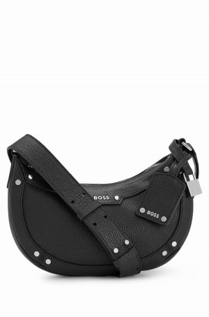 Bolsas Hugo Boss Cuero Hobo With Padlock And Metal Rivets Mujer Negros | 07651-VWTI