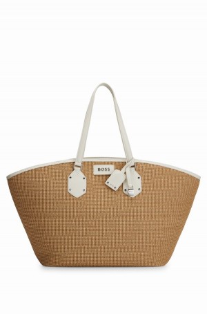 Bolsas Hugo Boss Cuero-trimmed In Neutrales Raffia Mujer Beige | 38741-RMQT