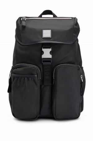 Bolsas Hugo Boss Flap-closure In Recycled Fabric With Logo Patch Hombre Negros | 63849-YANP