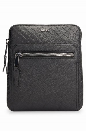 Bolsas Hugo Boss Grained-leather Envelope With Embossed Monograms Hombre Negros | 65148-LJTV