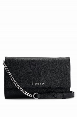 Bolsas Hugo Boss Grained-leather Mini With Metal Logo Lettering Mujer Negros | 94027-HEMX