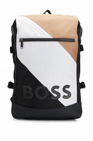 Bolsas Hugo Boss Recycled-material With Signature Stripe And Logo Hombre Negros Blancos Beige | 69345-BYCO
