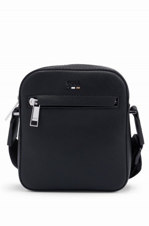 Bolsas Hugo Boss Reporter In Grained Faux Cuero Hombre Negros | 54816-BKXL