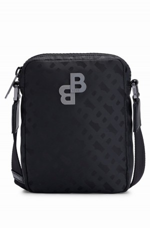 Bolsas Hugo Boss Reporter In Nylon With Monogram Details Hombre Negros | 21409-LASX
