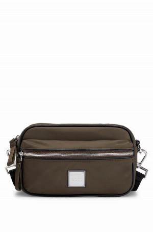 Bolsas Hugo Boss Reporter In Recycled Fabric With Logo Plate Hombre Kaki | 01786-XGYC