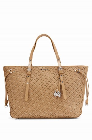 Bolsas Hugo Boss Shopper In Grained Cuero With Monogram Pattern Mujer Beige | 14209-ZGBY