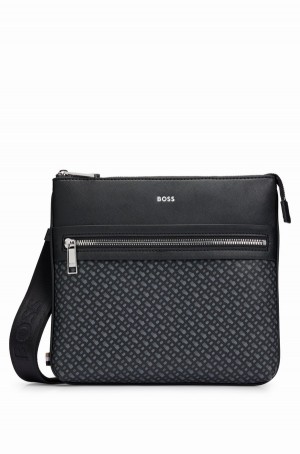 Bolsas Hugo Boss Structured Envelope With Monogram Detailing Hombre Negros | 65238-ACQM