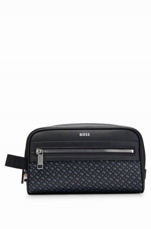 Bolsas Hugo Boss Structured-fabric Washbag With Monogram Print Hombre Negros | 02679-NTGR