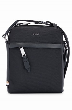 Bolsas Hugo Boss Zipped Reporter With Logo Lettering Hombre Negros | 78624-RAOU
