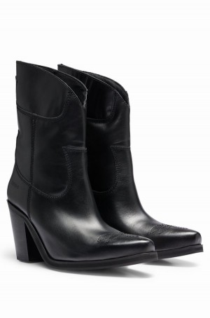 Botas Hugo Boss Cuero Cowboy With Cuban Heel Mujer Negros | 95824-BWZT