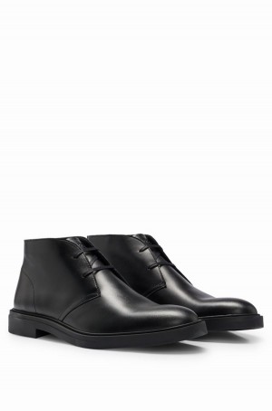 Botas Hugo Boss Cuero With Branded Details Hombre Negros | 08273-AUXD