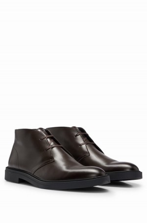 Botas Hugo Boss Cuero With Branded Details Hombre Marrom Oscuro | 83510-HTZL