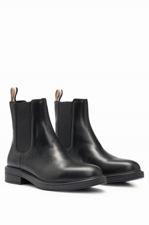 Botas Hugo Boss Cuero With Branded Trim And Signature Stripe Mujer Negros | 57026-NSZF