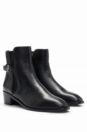 Botas Hugo Boss Double-monogram Nappa Cuero Mujer Negros | 81034-VCKU