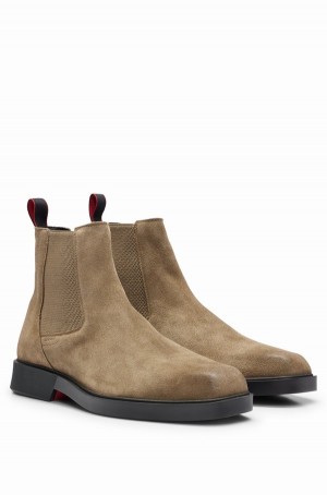 Botas Hugo Boss Gamuza With Logo Details Hombre Marrom | 82370-QZIS
