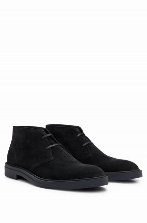 Botas Hugo Boss Gamuza With Signature-stripe Detail Hombre Negros | 95147-DJGO