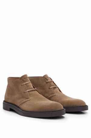 Botas Hugo Boss Gamuza With Signature-stripe Detail Hombre Marrom Claro | 03749-GUHE