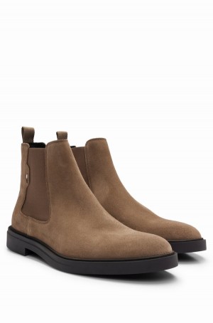 Botas Hugo Boss Gamuza With Signature-stripe Detail Hombre Marrom | 19435-SUBX