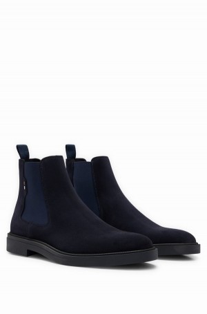 Botas Hugo Boss Gamuza With Signature-stripe Detail Hombre Azules Oscuro | 89521-MJBC