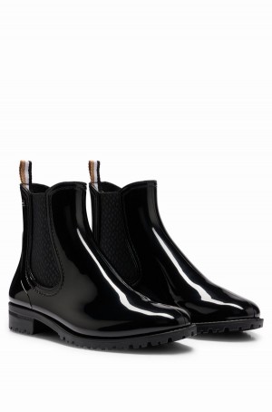 Botas Hugo Boss Glossy Chelsea-style Rain With Branded Trim Mujer Negros | 17923-UETI