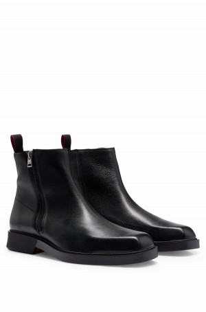Botas Hugo Boss Grained Cuero With Signature Details Hombre Negros | 25768-GFTZ