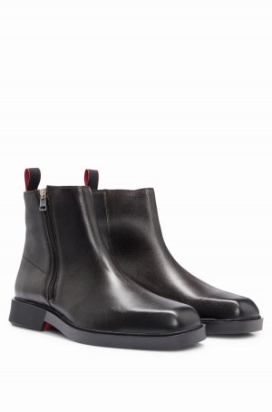 Botas Hugo Boss Grained Cuero With Signature Details Hombre Marrom Oscuro | 07685-ALGN