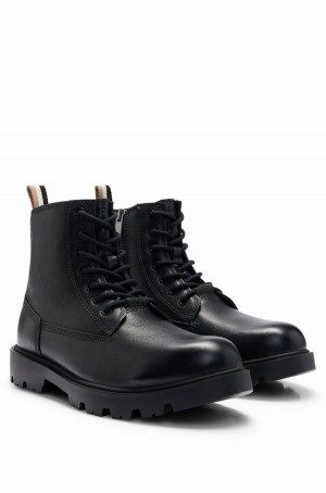 Botas Hugo Boss Grained Cuero With Signature-stripe Tape Hombre Negros | 79682-YFAG