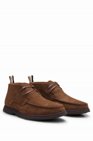 Botas Hugo Boss Nubuck Encaje-up With Embossed Logo Hombre Marrom Oscuro | 25793-JLES