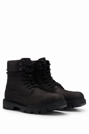 Botas Hugo Boss Nubuck Half With Tonal-monogram Collar Hombre Negros | 87243-ITQW