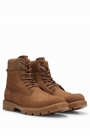 Botas Hugo Boss Nubuck Half With Tonal-monogram Collar Hombre Marrom Oscuro | 27403-XAEQ
