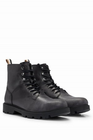 Botas Hugo Boss Pull-up Cuero With Embossed Logo Hombre Grises Oscuro | 01975-MNTZ