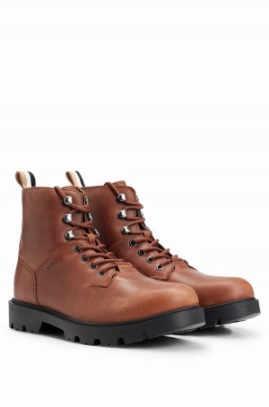 Botas Hugo Boss Pull-up Cuero With Embossed Logo Hombre Marrom | 37091-TMBF
