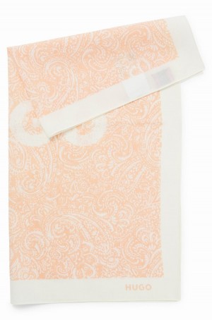 Bufandas Hugo Boss Seasonal-print Bandana In Algodon With Logo Mujer Naranjas Claro | 83197-ASEF