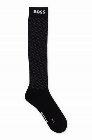 Calcetines Hugo Boss Equestrian Monogram Equitación With Contrast Logo Mujer Negros | 72834-FIUP
