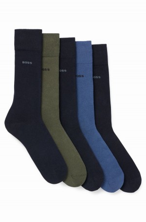 Calcetines Hugo Boss Five-pack Of Regular-length In A Algodon Blend Hombre Negros Verdes Azules Claro | 71863-HVJZ