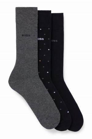 Calcetines Hugo Boss Gift-boxed Three-pack Of Regular-length Hombre Negros Grises | 94376-UFAD