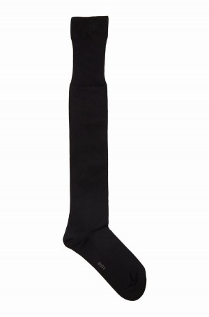 Calcetines Hugo Boss Knee-length In Mercerised Egyptian Algodon With Stretch Hombre Negros | 03769-IAGT