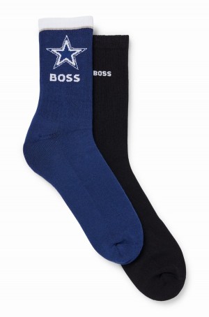 Calcetines Hugo Boss Nfl Two-pack Of Algodon-blend Corta Hombre Negros Azules | 32670-XTSL