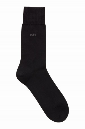 Calcetines Hugo Boss Regular-length Logo In Mercerised Egyptian Algodon Hombre Negros | 19356-XADC