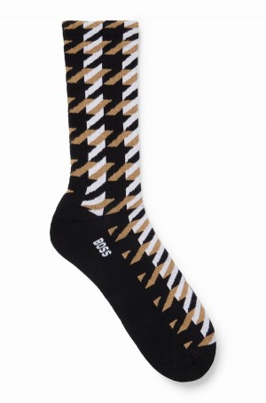 Calcetines Hugo Boss Regular-length With Logo And Houndstooth Pattern Hombre Negros | 34278-HNIA