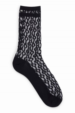 Calcetines Hugo Boss Regular-length With Monogram Pattern And Solid Trims Mujer Negros | 83410-SJIY